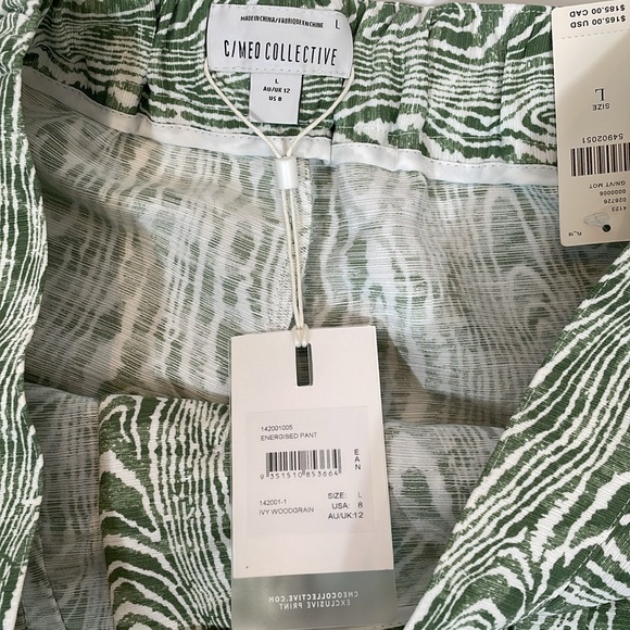 Anthropologie Pants NWT Size L Wide Leg Trouser Green Ivory Print - Picture 5 of 15